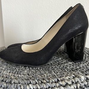 Anne Klein, flex sole, rounded toe 2.5” heel height, black sparkle